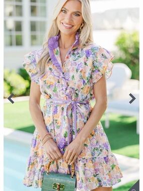 Lavender & Peach Floral Ruffle Tie-Waist Mini Dress